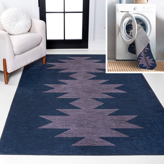JONATHAN Y WASHABLE 5 x 8 Area Rug, Chayton Minimalist Geometric - Navy/Purple, WSH110F-5