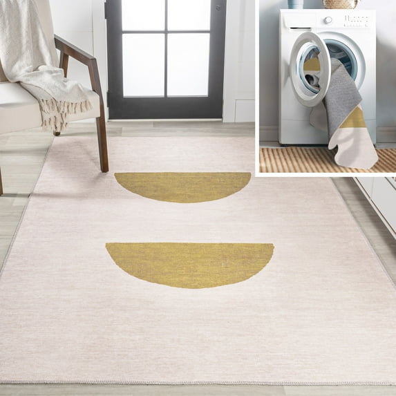 JONATHAN Y WASHABLE 5 x 8 Area Rug, Luola Minimalist Geometric - Cream/Moss, WSH112A-5