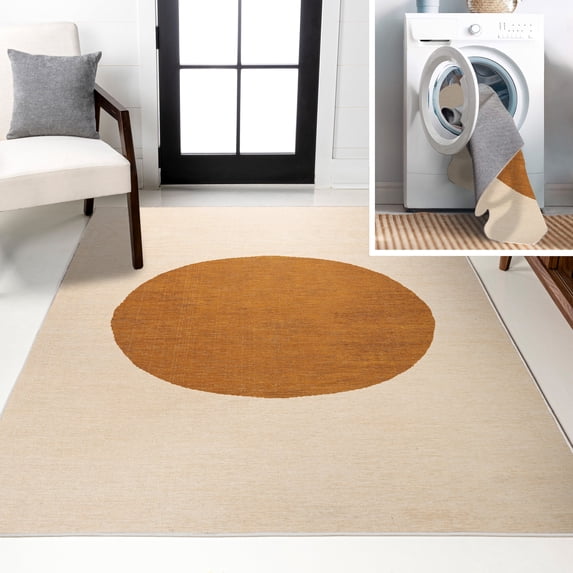 JONATHAN Y WASHABLE 3 x 5 Area Rug, Cirkel Minimalist Geometric Dot - Cream/Terracotta, WSH113A-3