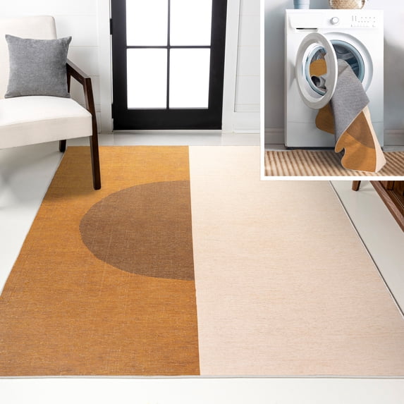JONATHAN Y WASHABLE 9 x 12 Area Rug, Demie Minimalist Graphic Circle - Brown/Cream/Terracotta, WSH114A-9