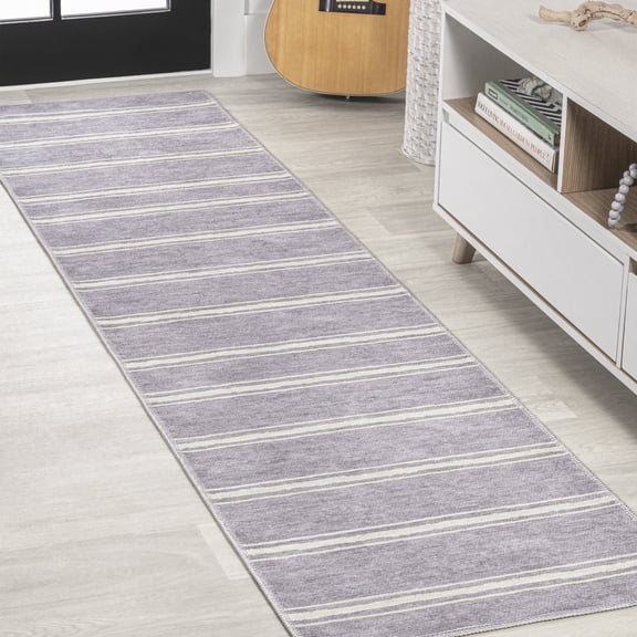 JONATHAN Y WASHABLE 2 x 8 Runner Rug, Bande Distressed Stripe - Lavender/Ivory, WSH121A-28
