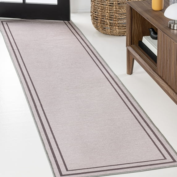JONATHAN Y WASHABLE 2 x 8 Runner Rug, Sloane 2-Stripe Border Washable - Light Purple/Dark Purple, WSH125D-28