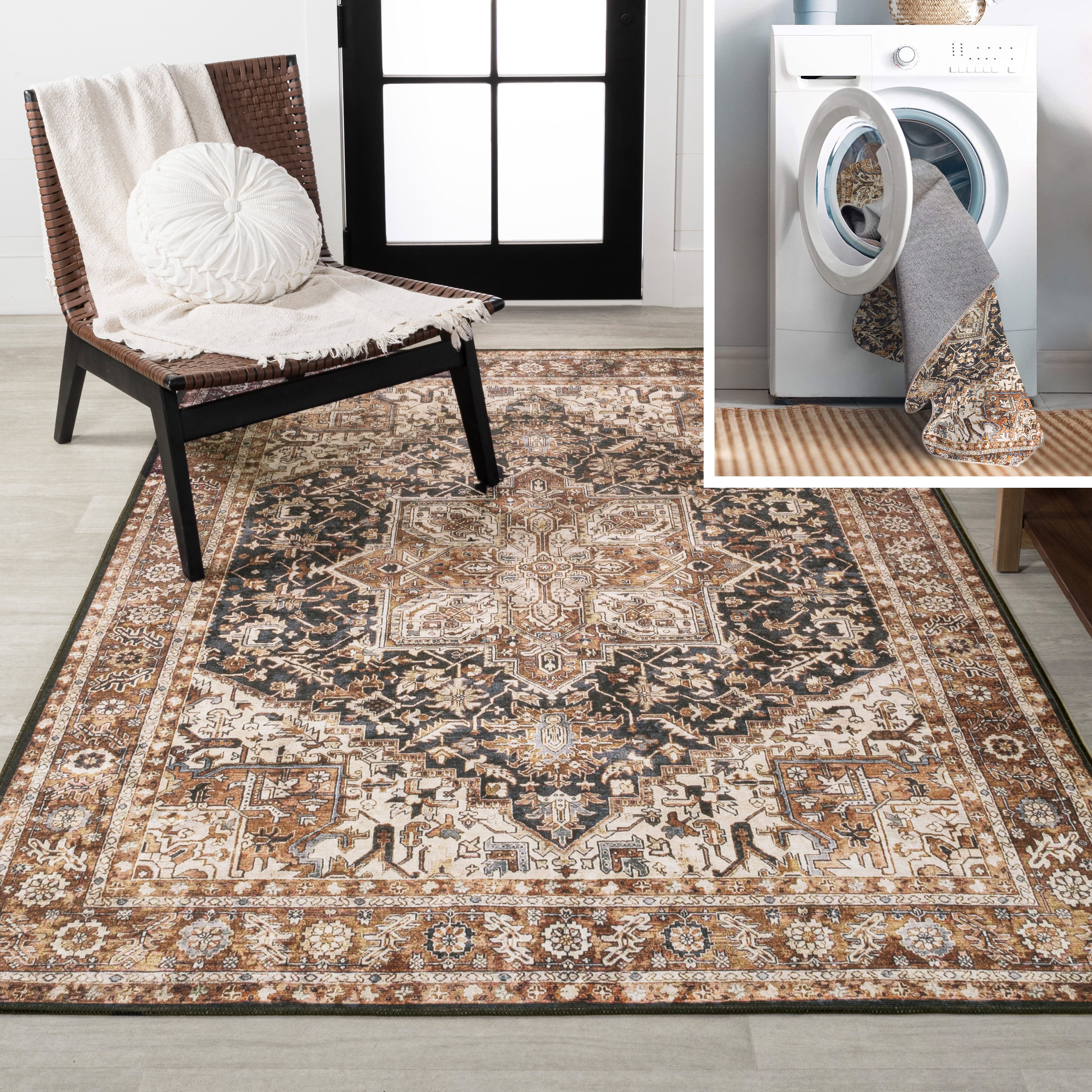JONATHAN Y WASHABLE 4 x 6 Area Rug, Chapell Chenille Medallion - Black ...