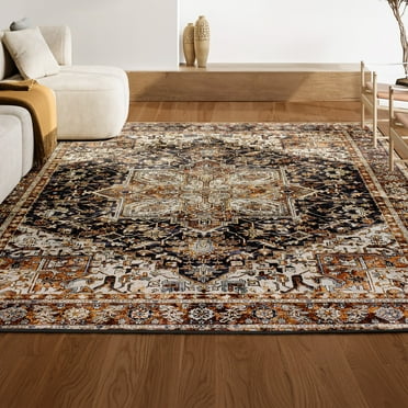 JONATHAN Y WSH203A-5 Chapell Chenille Mid-Century Medallion Machine-Washable Black/Terra 5 ft. x 8 ft. Area Rug, Bohemian, Pet Friendly, Stain Resistant, Easy to Clean, for Living Room, Bedroom