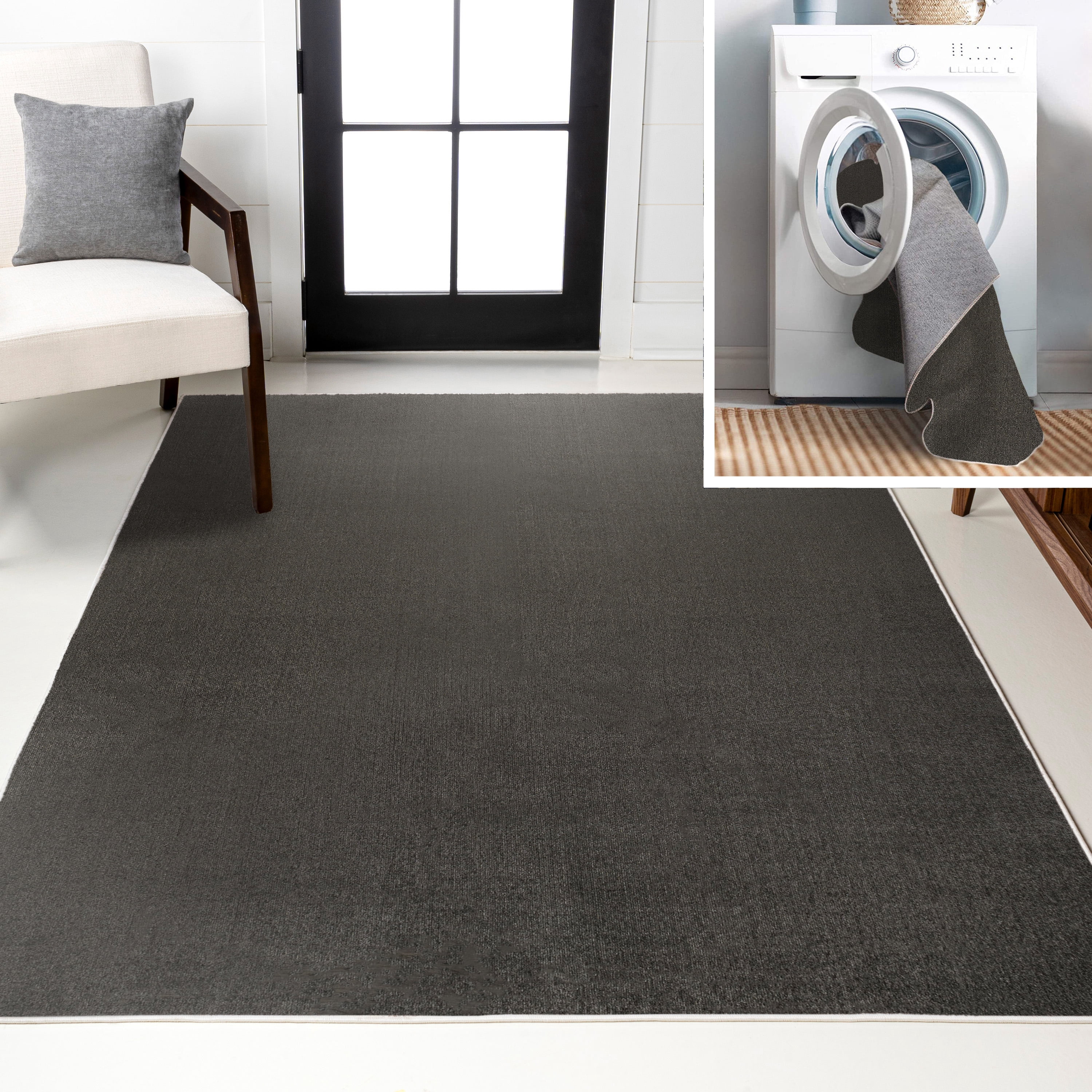 JONATHAN Y WASHABLE 8 x 10 Area Rug, Twyla - Dark Gray, WSH300I-8