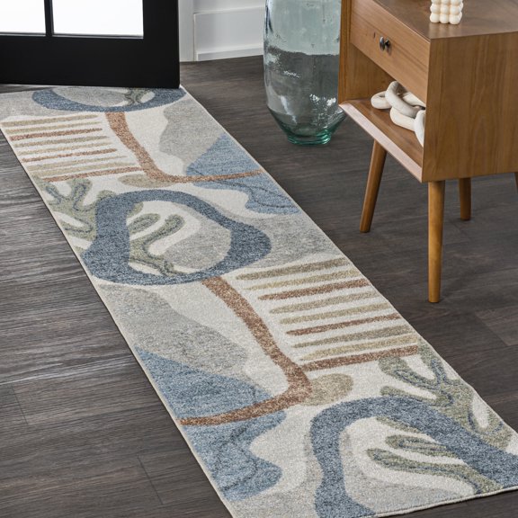 JONATHAN Y WASHABLE 2 x 8 Runner Rug, Algae Abstract Glam Botanical - Cream/Multi, WSH301A-28