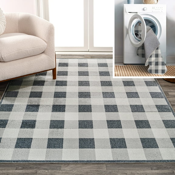 JONATHAN Y WASHABLE 4 x 6 Area Rug, Gingham Gradient Plaid Cottage - Light Gray/Dark Gray/Cream, WSH303A-4
