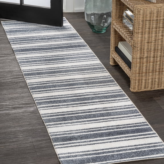 JONATHAN Y WASHABLE 2 x 8 Runner Rug, Fawning Two-Tone Striped - Cream/Dark Gray, WSH304A-28