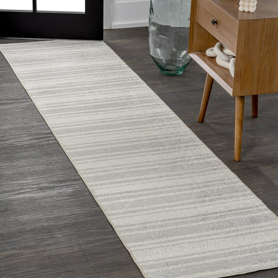 JONATHAN Y WASHABLE 2 x 8 Runner Rug, Fawning Two-Tone Striped - Cream/Light Gray, WSH304B-28