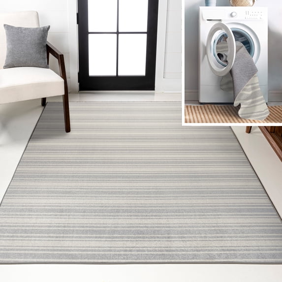 JONATHAN Y WASHABLE 5 x 8 Area Rug, Fawning Two-Tone Striped - Cream/Light Gray, WSH304B-5