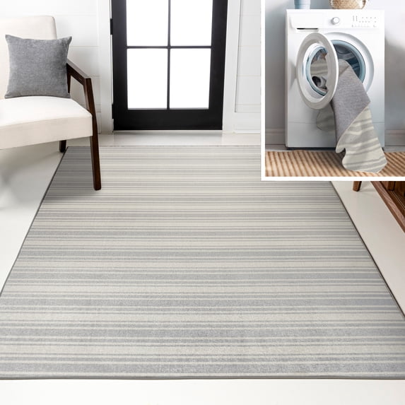 JONATHAN Y WASHABLE 8 x 10 Area Rug, Fawning Two-Tone Striped - Cream/Light Gray, WSH304B-8