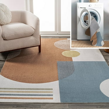 JONATHAN Y WSH306A-5 Slinger Modern Contemporary Collage Machine-Washable Cream/Multi 5 ft. x 8 ft. Area Rug, Coastal Geometric, Pet Friendly, Stain Resistant, Easy to Clean, for Living Room, Bedroom