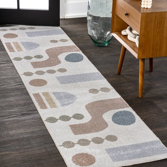 JONATHAN Y WASHABLE 2 x 8 Runner Rug, Riley Abstract Coastal - Cream/Multi, WSH308A-28