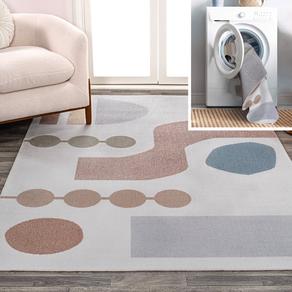 JONATHAN Y WASHABLE 8 x 10 Area Rug, Riley Abstract Coastal - Cream/Multi, WSH308A-8