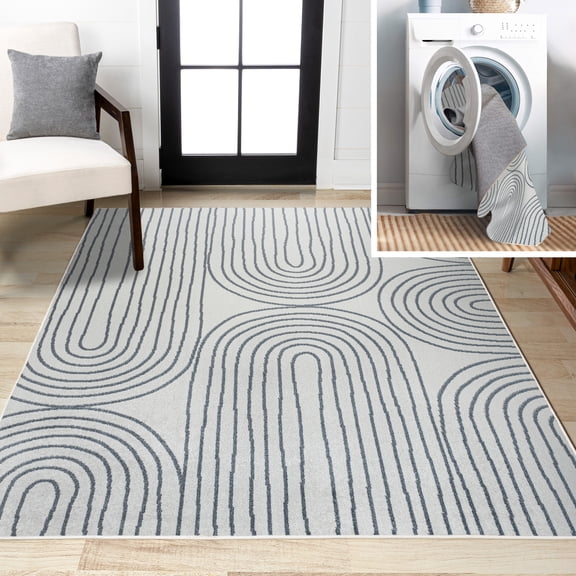 JONATHAN Y WASHABLE 4 x 6 Area Rug, Doodle Glam Geometric - Cream/Dark Gray, WSH310A-4