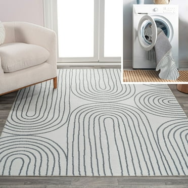 JONATHAN Y WSH310A-8 Doodle Contemporary Glam Geometric Machine-Washable Cream/Dark Gray 8 ft. x 10 ft. Area Rug, Bohemian, Pet Friendly, Stain Resistant, Easy to Clean, for Living Room, Bedroom