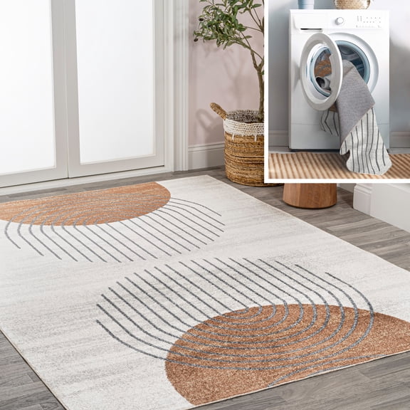 JONATHAN Y WASHABLE 3 x 5 Area Rug, Kallax Geometric - Cream/Terra, WSH311A-3
