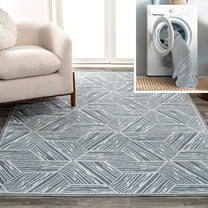 JONATHAN Y WSH313A-5 Vector Modern Coastal Geometric Machine-Washable Blue/Cream 5 ft. x 8 ft. Area Rug, Minimalist, Pet Friendly, Stain Resistant, Easy to Clean, for Living Room; Kitchen, Bedroom