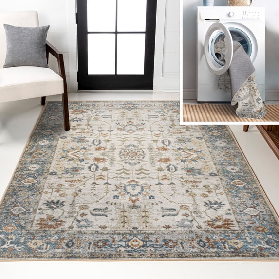 JONATHAN Y WASHABLE 3 x 5 Area Rug, Hiero Persian Border - Cream/Terra, WSH314A-3