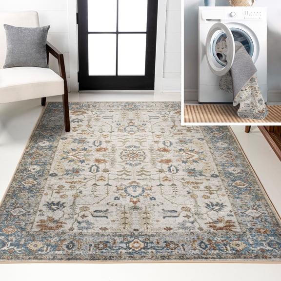 JONATHAN Y WASHABLE 8 x 10 Area Rug, Hiero Persian Border - Cream/Terra, WSH314A-8