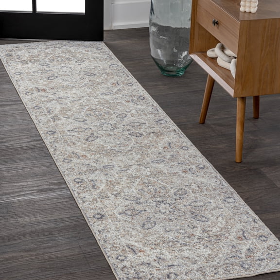 JONATHAN Y WASHABLE 2 x 8 Runner Rug, Shaii Global Medallion - Light Gray/Brown, WSH319B-28