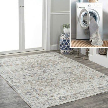 JONATHAN Y WSH319B-5 Shaii Global Medallion Low-Pile Machine-Washable Light Gray/Brown 5 ft. x 8 ft. Area Rug, Classic, Pet Friendly, Stain Resistant, Easy to Clean, for Living Room; Kitchen, Bedroom