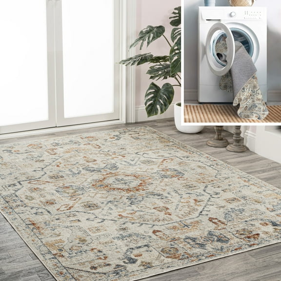 JONATHAN Y WASHABLE 3 x 5 Area Rug, Shaemus Bohemian Medallion - Cream/Terra, WSH320B-3