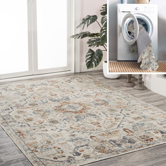 JONATHAN Y WASHABLE 8 x 10 Area Rug, Shaemus Bohemian Medallion - Cream/Terra, WSH320B-8