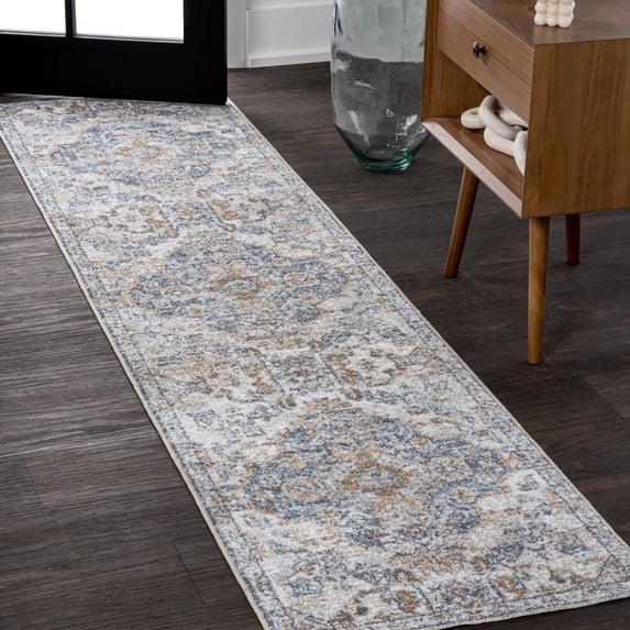 JONATHAN Y WASHABLE 2 x 8 Runner Rug, Shaemus Bohemian Medallion - Cream/Blue/Terra, WSH320C-28