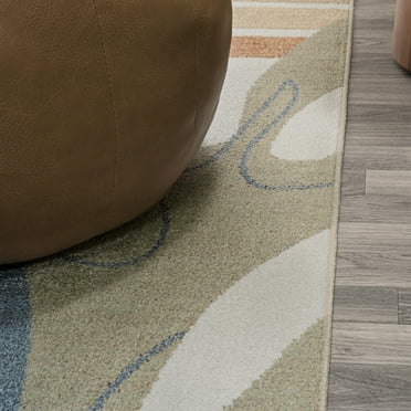 JONATHAN Y  Weaver Abstract Glam Botanical Machine-Washable Cream/Multi Area Rug 4 X 6