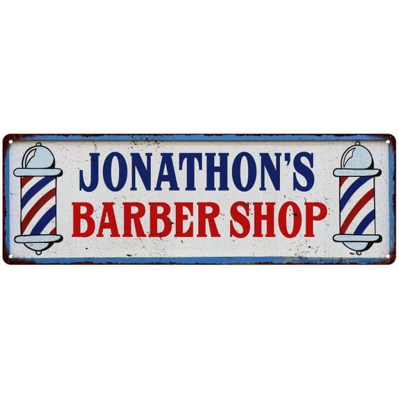 JONATHON'S Barber Shop Hair Salon Vintage Look Metal Sign Retro 106180031265