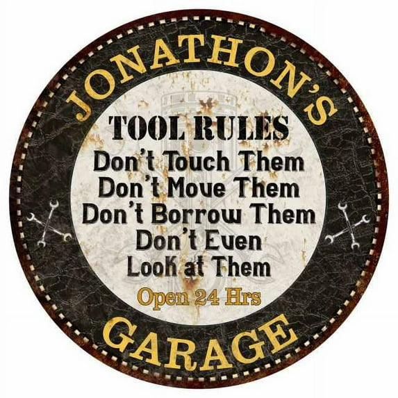 JONATHON'S Garage Rules 14" Round Metal Sign Garage Bar Wall Decor 100140013472