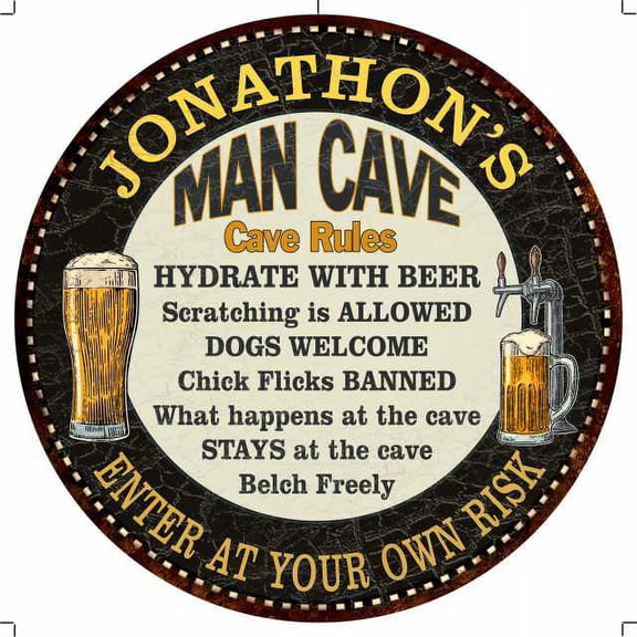 JONATHON'S Man Cave Rules 14" Round Metal Sign Garage Wall Decor 100140010472
