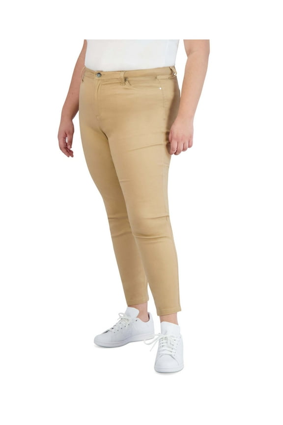 Womens Beige Zippered Pocketed Skinny Ankle Shaping High Waist Jeans Plus 18W