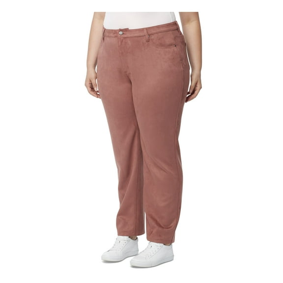 JONES NEW YORK Womens Brown Zippered Pocketed Button Closure Straight leg Pants Plus 22W