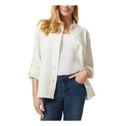 JONES NEW YORK Womens Ivory Pocketed Shacket Roll-tab Sleeves Button Down Jacket S