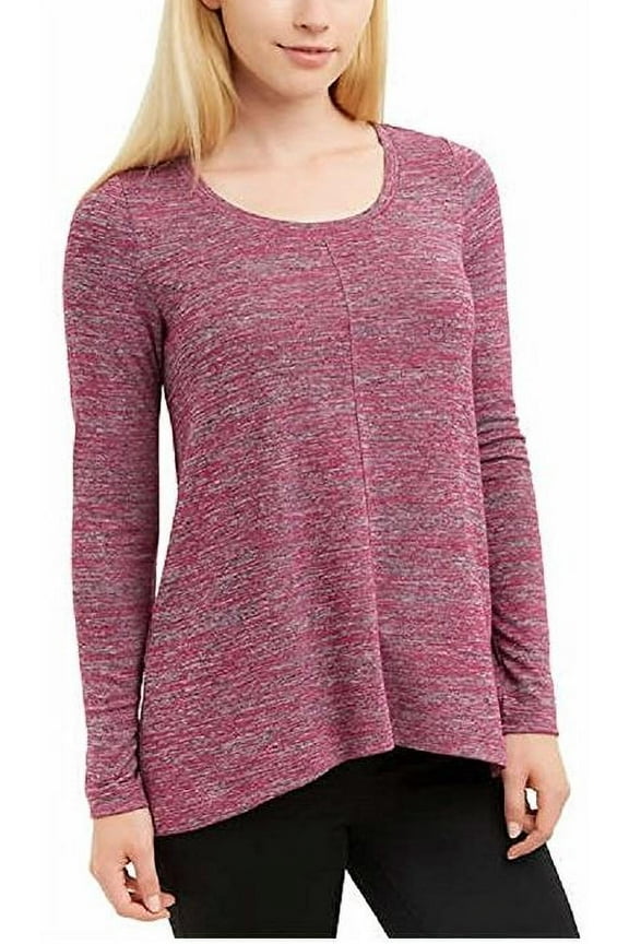 Womens Long Sleeve, Marled Knit, Stretch Tunic Top (Raspberry Melange, Small)