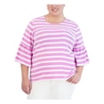 thumbnail image 1 of JONES NEW YORK Womens White Striped Bell Sleeve Round Neck Top Plus 2X, 1 of 2