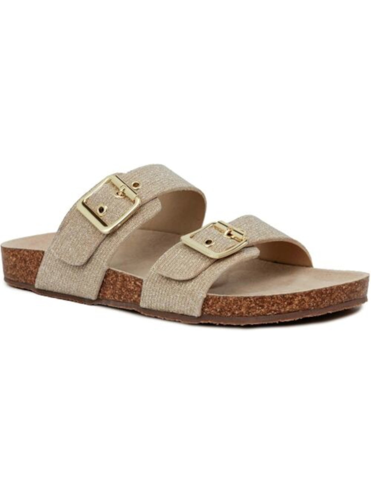 JONES NY Womens Gold Cork Jute Trim Buckle Accent Arch Support Weslee Round Toe Platform Slip On Slide Sandals Shoes 8 M