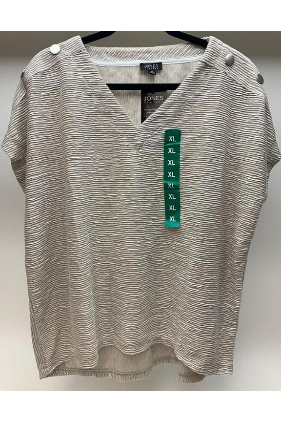 Women's V-Neck Short Sleeve Blouse, Ivory, XL - NEW