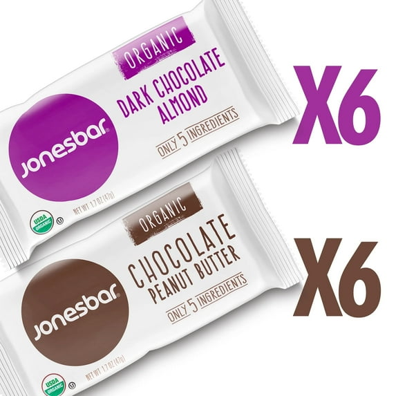 JONESBAR (Chocolate Lovers, 12 Count (Pack of 1)), USDA Organic Fruit & Nut Bar, Non-GMO, Kosher, Vegan, Gluten Free, Simple Snack Bar