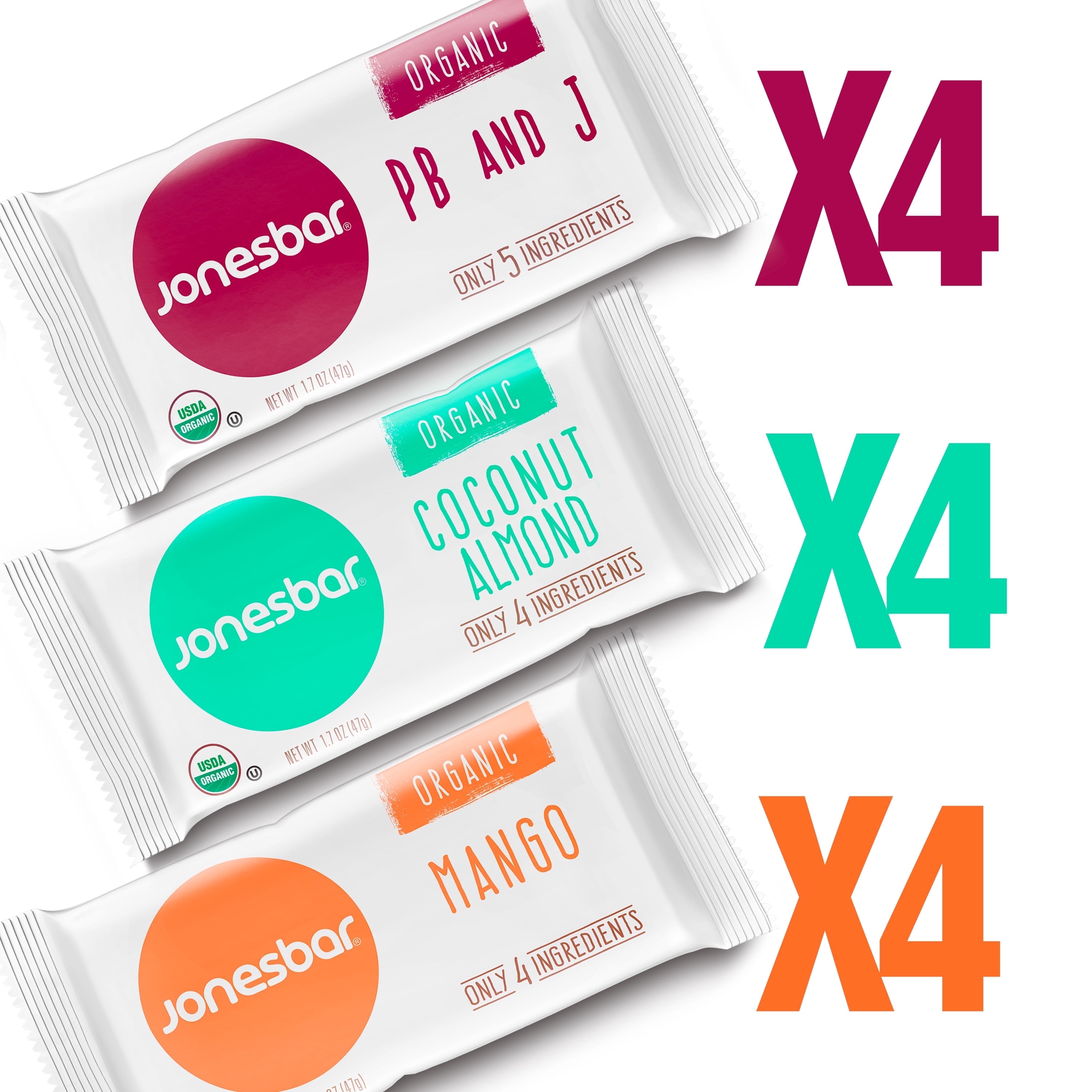 JONESBAR (Fruit Lovers, 12 Count (Pack of 1)), USDA Organic Fruit & Nut Bar, Non-GMO, Kosher, Vegan, Gluten Free, Simple Snack Bar