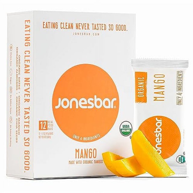 JONESBAR (Mango Almond, 12 Count (Pack of 1)) USDA Organic Fruit & Nut