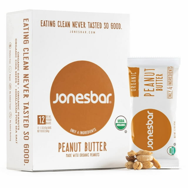 JONESBAR (Peanut Butter, 12 Count (Pack of 1)), USDA Organic Fruit