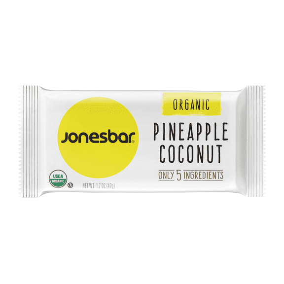 JONESBAR (Pineapple and Coconut, 12 Count (Pack of 1)), USDA Organic Fruit & Nut Bar, Non-GMO, Kosher, Vegan, Gluten Free, Simple Snack Bar