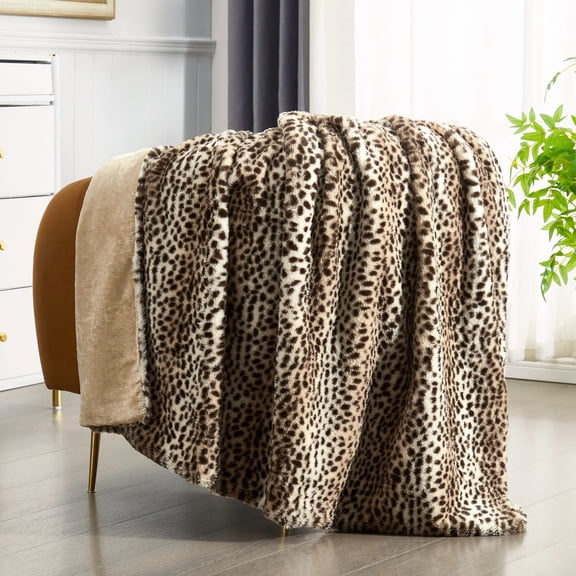 JONIYEAR Cozy Plush Striped Brown Cheetah Faux Rabbit Fur Blanket Throw Size 50" x 60",Decorative Thick Fuzzy Leopard Lap Blanket,Soft Fluffy Animal Printed Shaggy Blanket,Warm Blanket for Winter