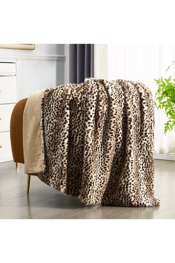 Cozy Plush Striped Brown Cheetah Faux Rabbit Fur Blanket Throw Size 50" x 60",Decorative Thick Fuzzy Leopard Lap Blanket,Soft Fluffy Animal Printed Shaggy Blanket,Warm Blanket for Winter