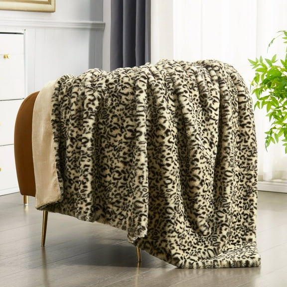 JONIYEAR Decorative Brown Leopard Print Faux Rabbit Fur Blanket 50" x 60",Double Sided Soft Thick Warm Cheetah Blanket for Winter, Cute Cozy Plush Animal Blanket for Women Kid, Breathable,High Qualit