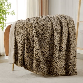 JONIYEAR Decorative Brown Leopard Print Faux Rabbit Fur Blanket Twin Size 60" x 70",Double Sided Soft Thick Warm Cheetah Blanket for Winter, Cute Accent Cozy Plush Animal Blanket for Women Kid, Tan