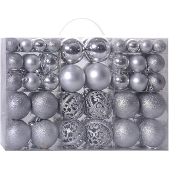 JONJUMP 100Pcs/Box Silver Christmas Ball Ornaments Xmas Tree Ball Bauble Hanging Home Party Ornament Decor Solid Box